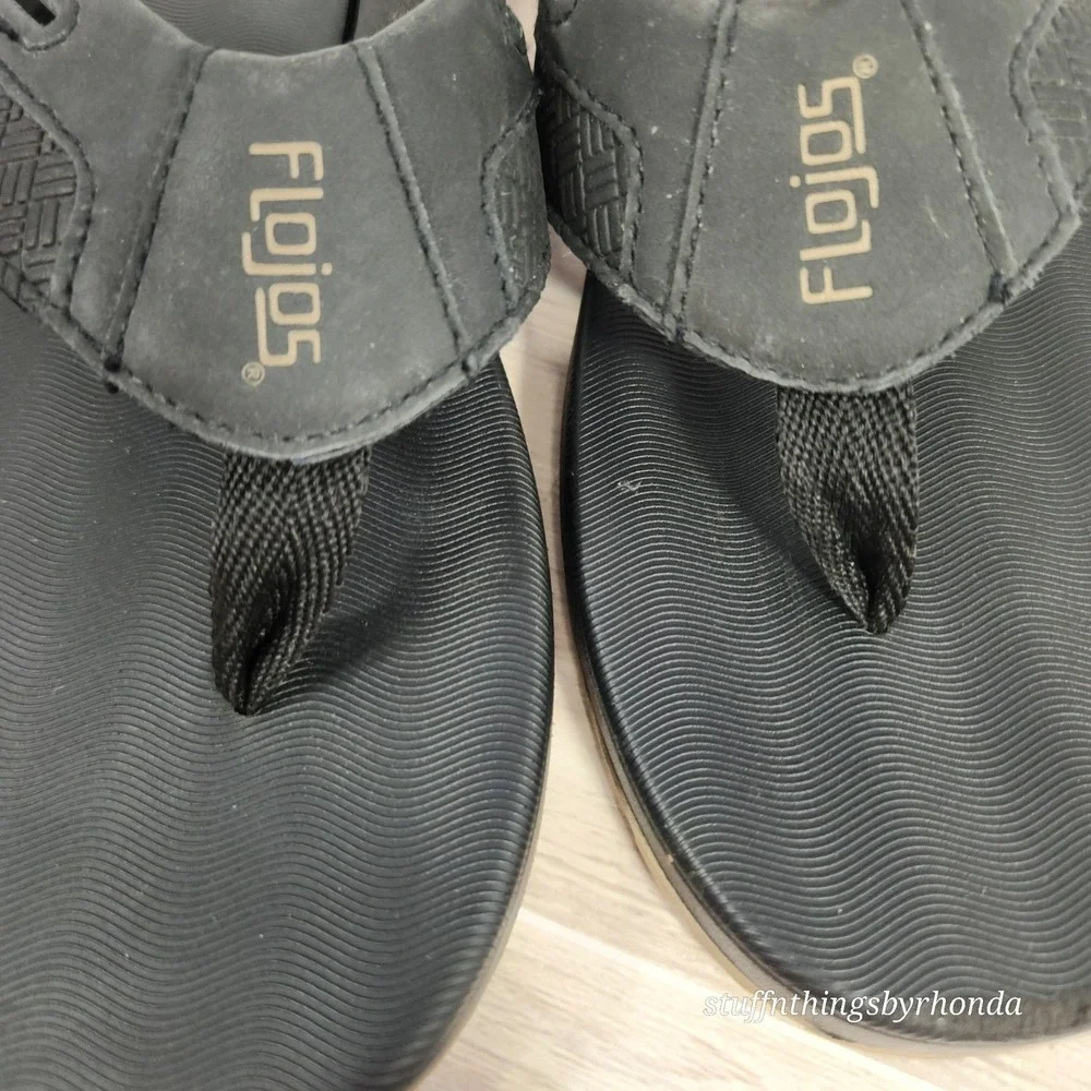 Flojos Men's Memory Foam Sandals Flip Flops Black Size 8